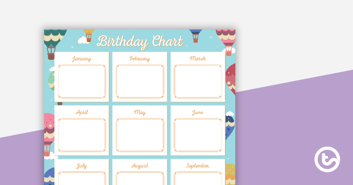 Preview image for Hot Air Balloons - Happy Birthday Chart - teaching resource
