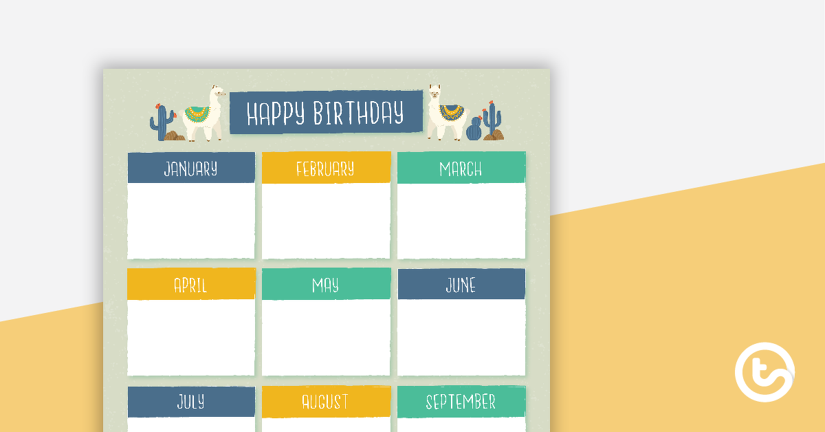 Preview image for Llama and Cactus - Happy Birthday Chart - teaching resource
