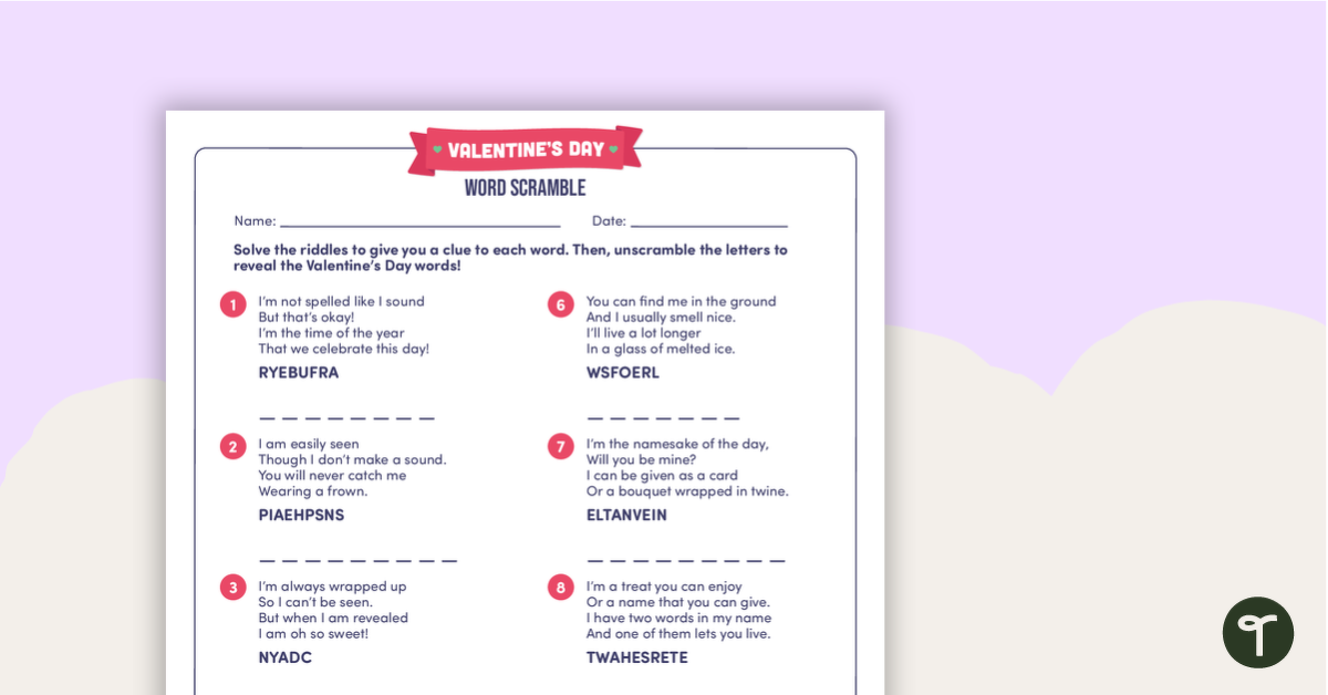 Preview image for Valentine's Day Word Scramble - teaching resource