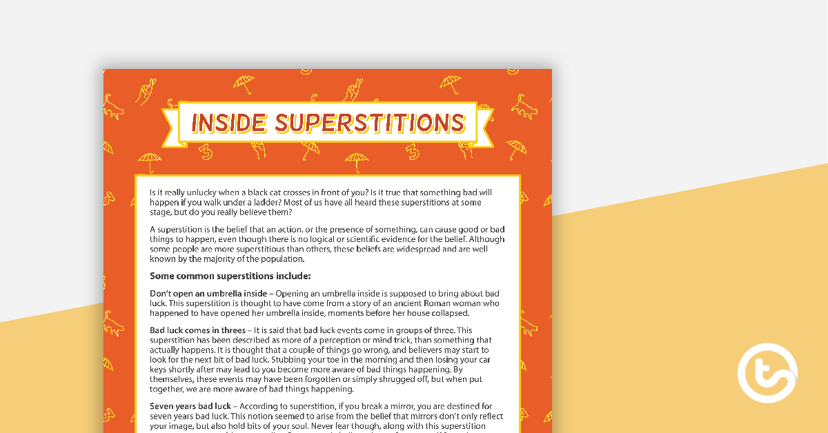 Preview image for Comprehension - Inside Superstitions - teaching resource