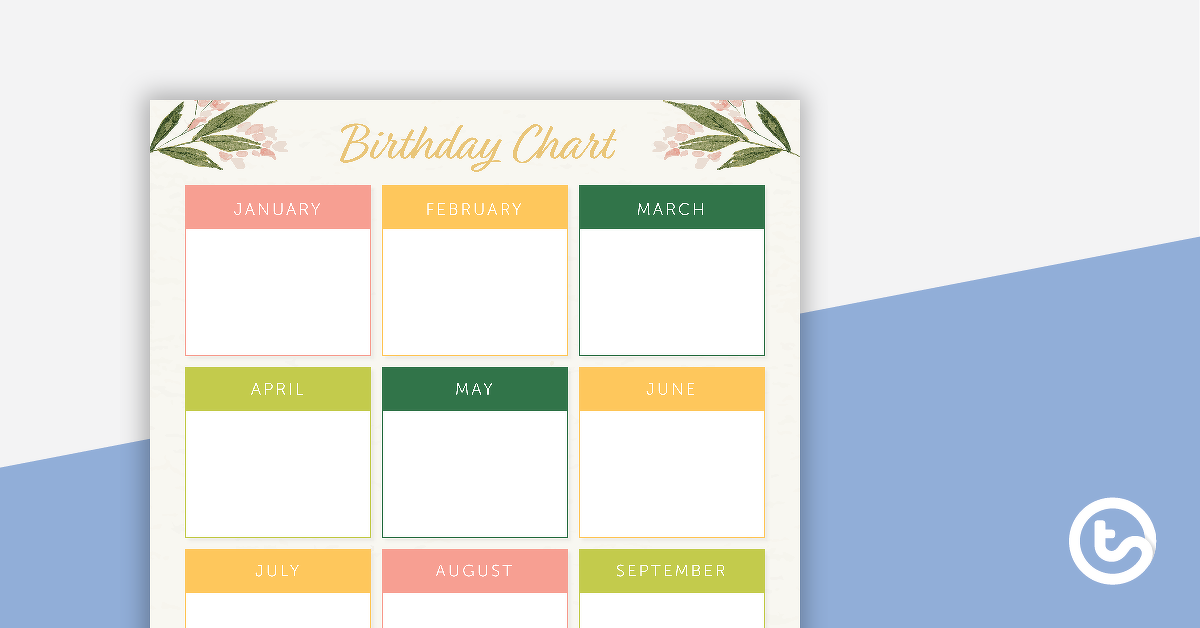 Preview image for Blush Blooms - Happy Birthday Chart - teaching resource