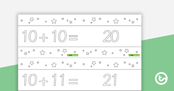 10 to 30 Two-Digit Addition Flashcards – Stars BW (Horizontal)