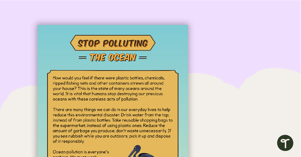 Sequencing Activity - Stop Polluting The Ocean (Persuasive Text)