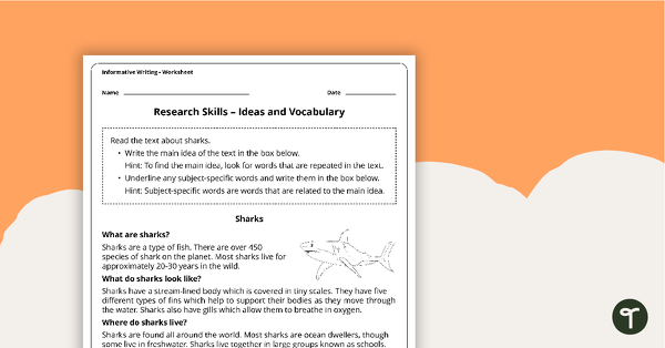 Research Skills Worksheets - Note Taking