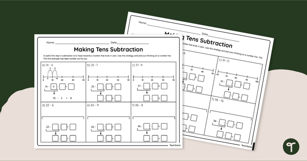 Making Tens Subtraction Worksheet