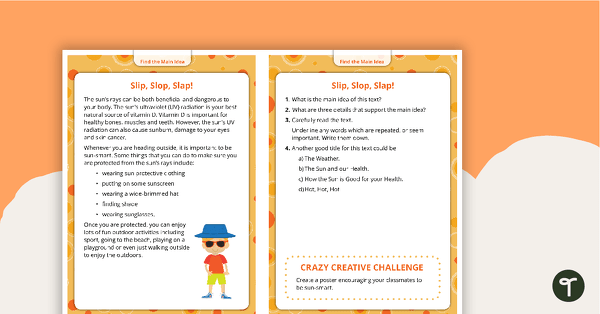 Comprehension Task Cards - Finding The Main Idea