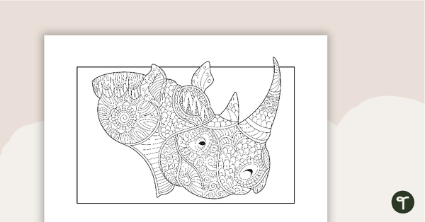 Rhino Mindful Colouring In Sheet