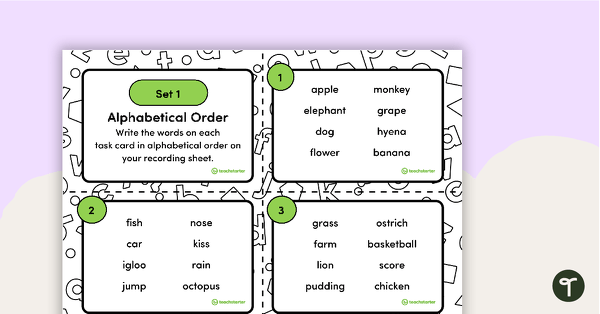 Alphabetical Order Task Cards – Set 1